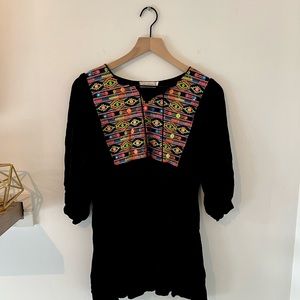 Velzera black dress boho embroidery mini dress, L